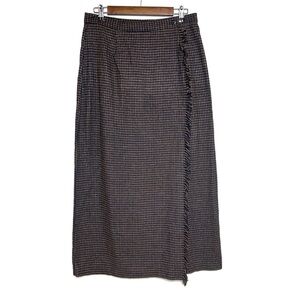 Wool Blend Maxi Skirt Wrap Fringe Academia Genre Sport VTG Size 14 (Fits 8)